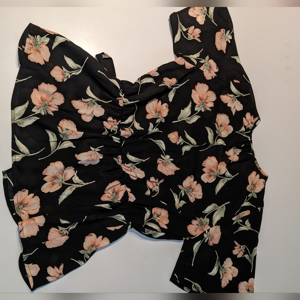 Black floral blouse